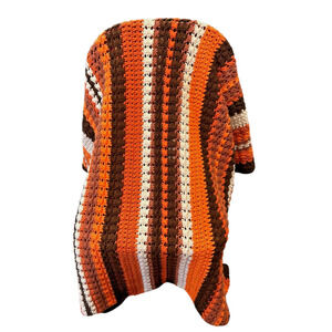 Vintage Handmade Crochet Afghan Blanket Open Weave Cottagecore Mid Mod Retro